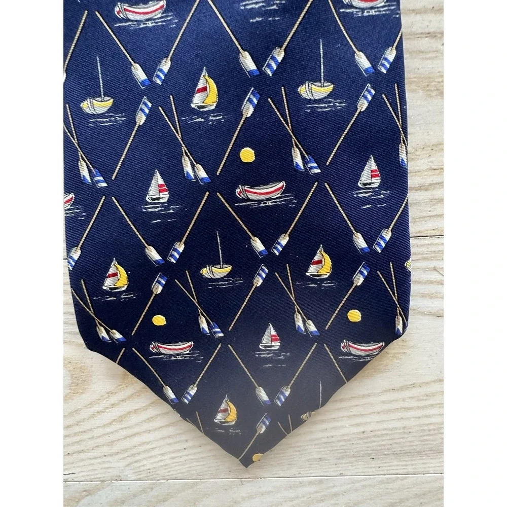 Banana Republic Tie Sailboat & Oars 100% Silk Italy Men Blue Nautical Necktie